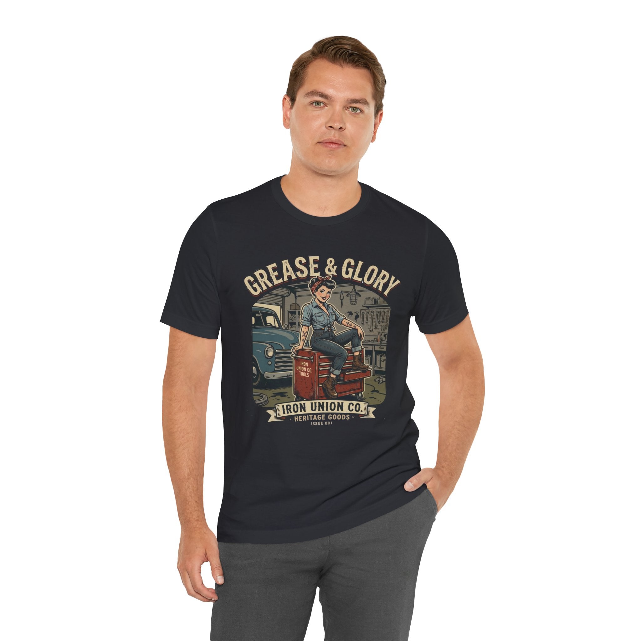 Grease & Glory Mechanic Pin-Up Vintage Graphic T-Shirt