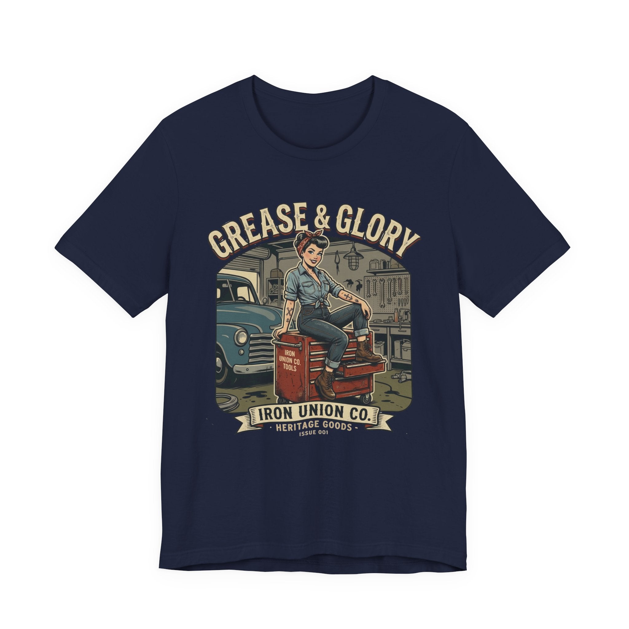 Grease & Glory Mechanic Pin-Up Vintage Graphic T-Shirt