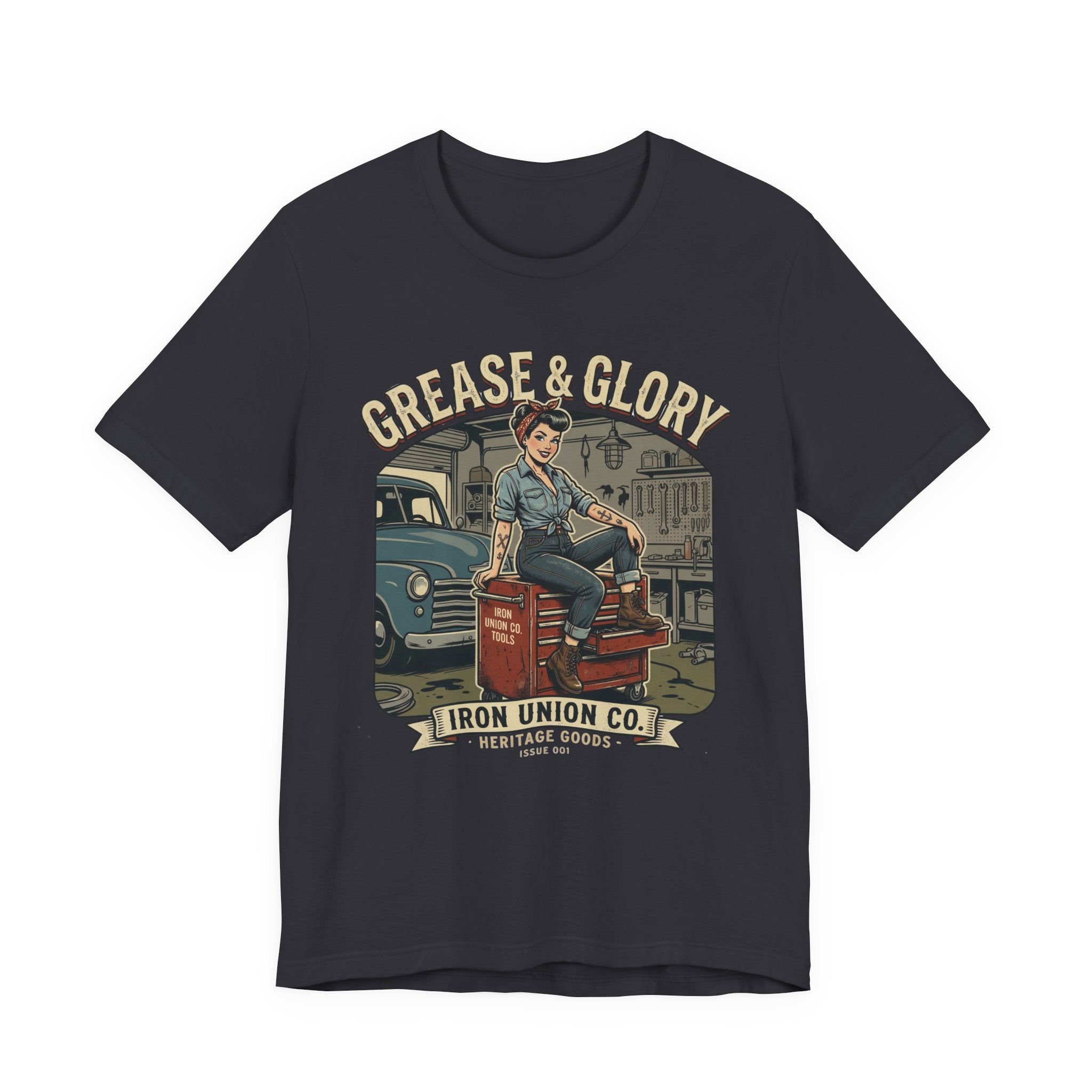Grease & Glory Mechanic Pin-Up Vintage Graphic T-Shirt