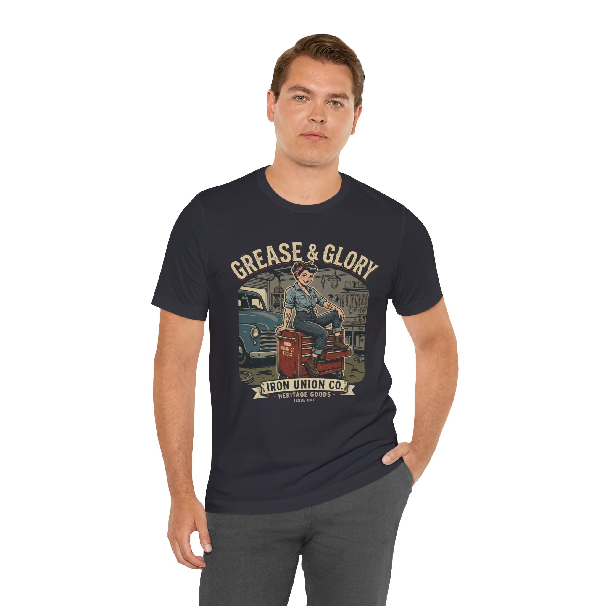 Grease & Glory Mechanic Pin-Up Vintage Graphic T-Shirt