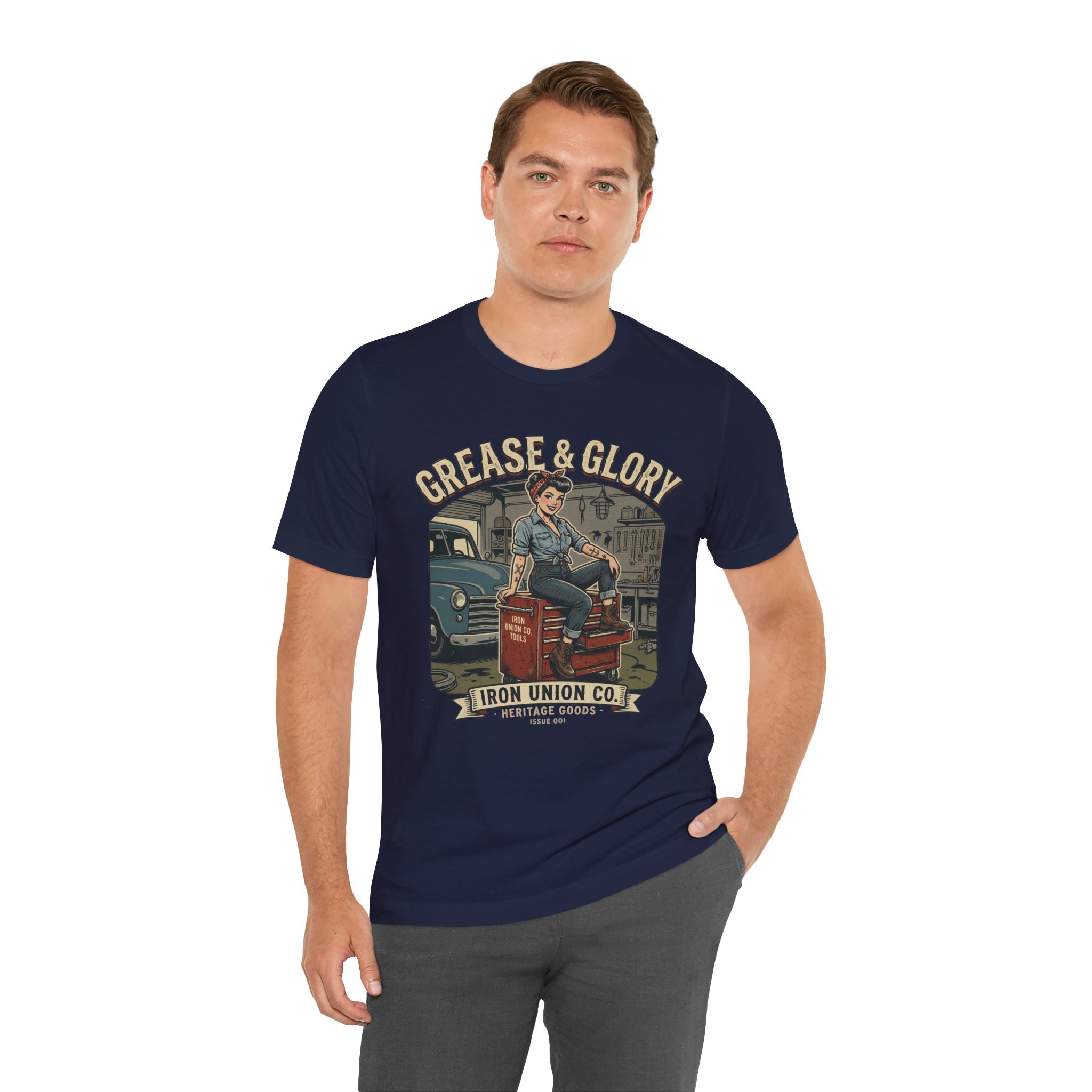 Grease & Glory Mechanic Pin-Up Vintage Graphic T-Shirt